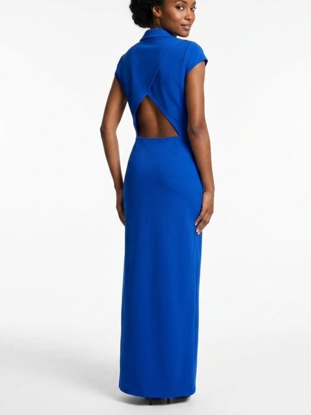 CUSHNIE Royal Blue Cutout Back Maxi Dress - Minimalist Modernist Vibe L